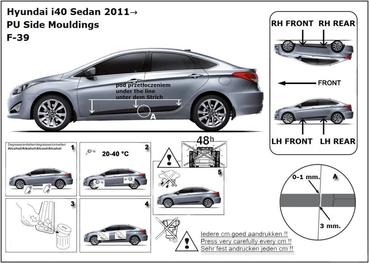 Ochranné boční lišty na dveře, Hyundai i40, 2011-2019, Sedan, Combi