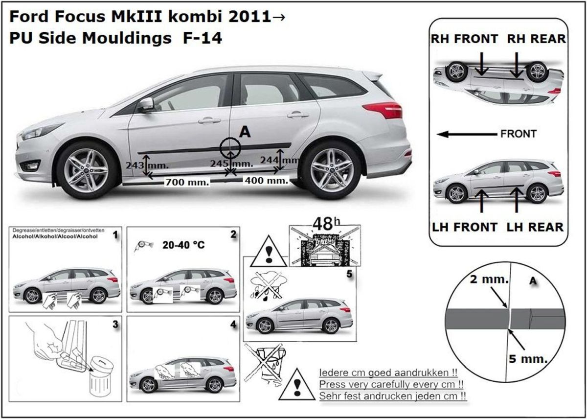 Ochranné boční lišty na dveře, Ford Focus III, 2011-2018, Combi, Hatchback