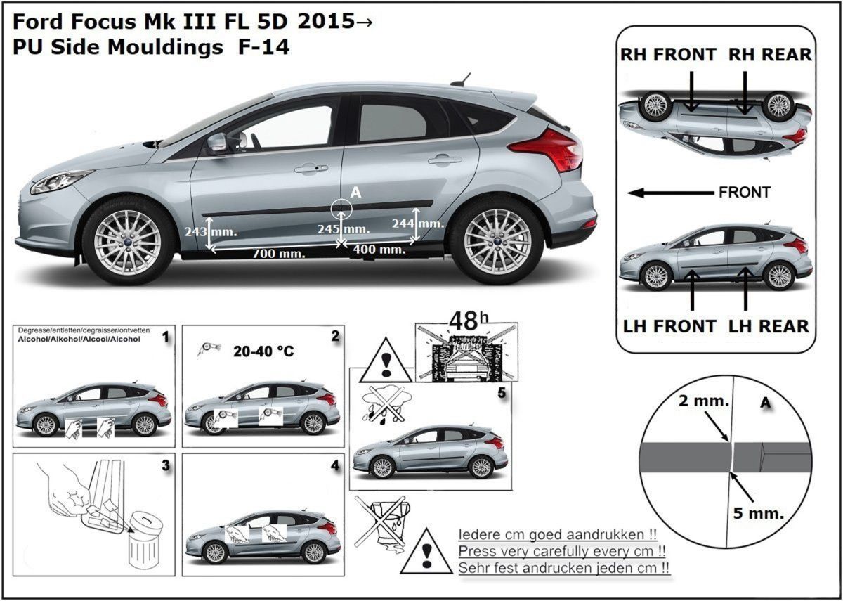 Ochranné boční lišty na dveře, Ford Focus III, 2011-2018, Combi, Hatchback