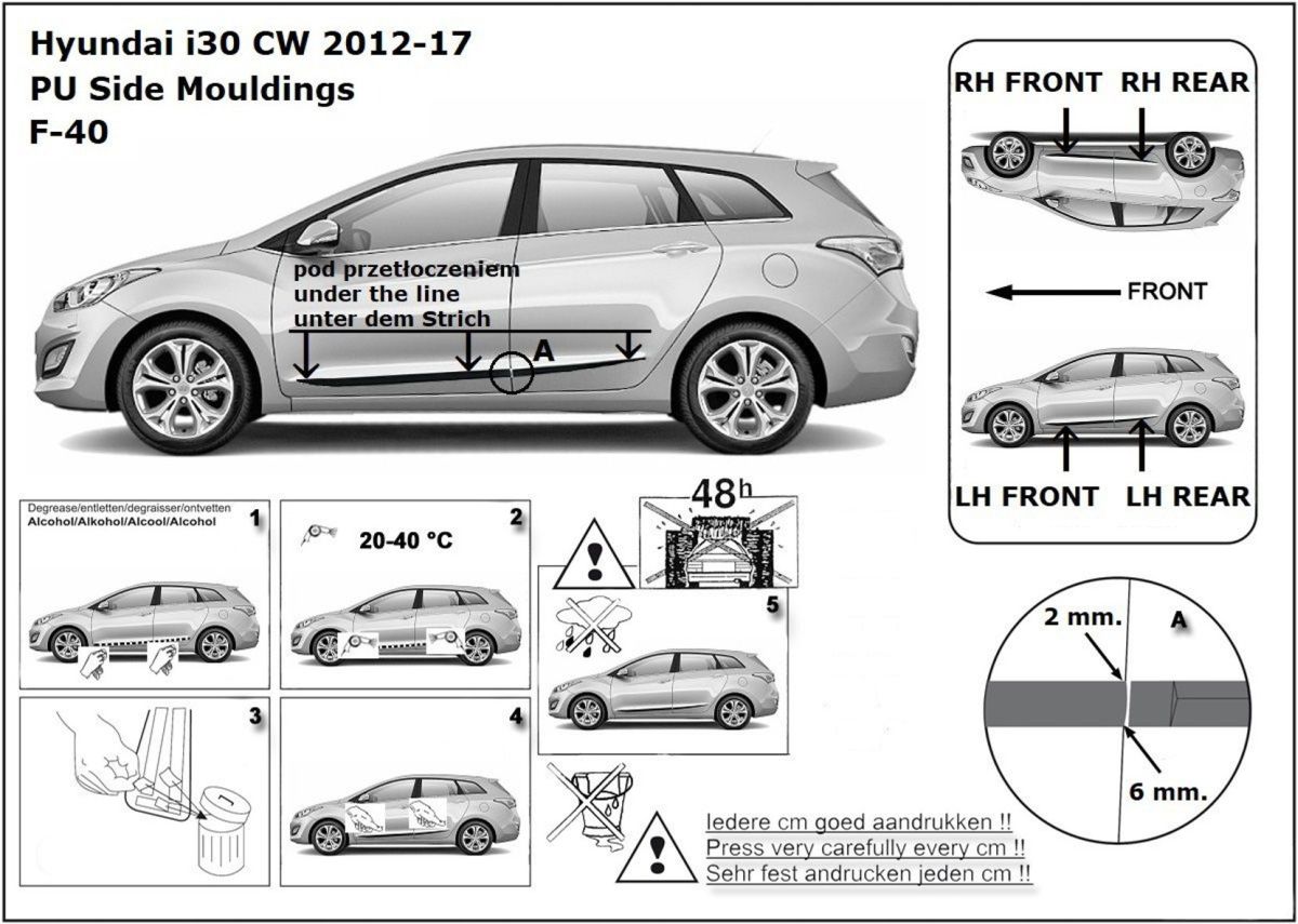 Ochranné boční lišty na dveře, Hyundai i30 II, 2012-2017, Combi, Hatchback