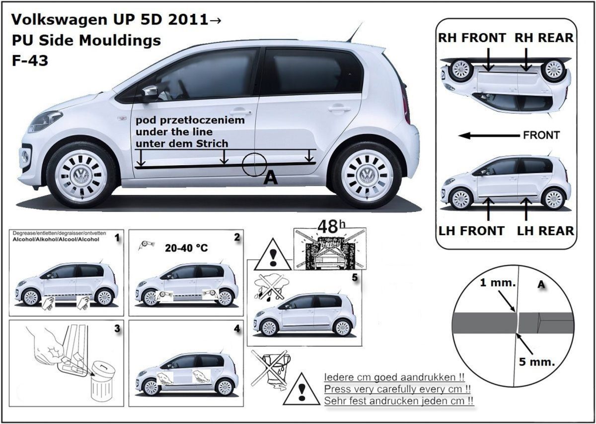 Ochranné boční lišty na dveře, VW Up!, 2011-2019, 5 dveř.