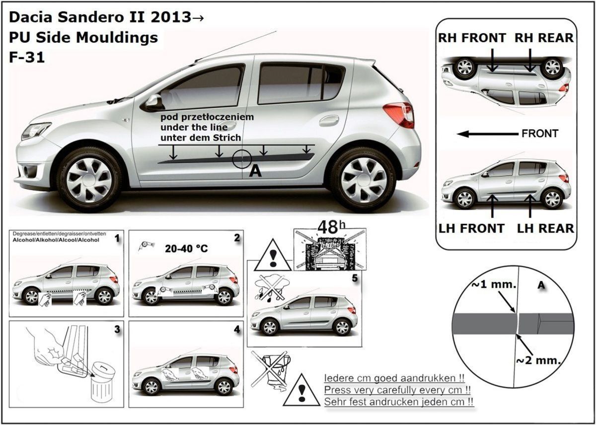 Ochranné boční lišty na dveře, Dacia Sandero II, 2013-2020