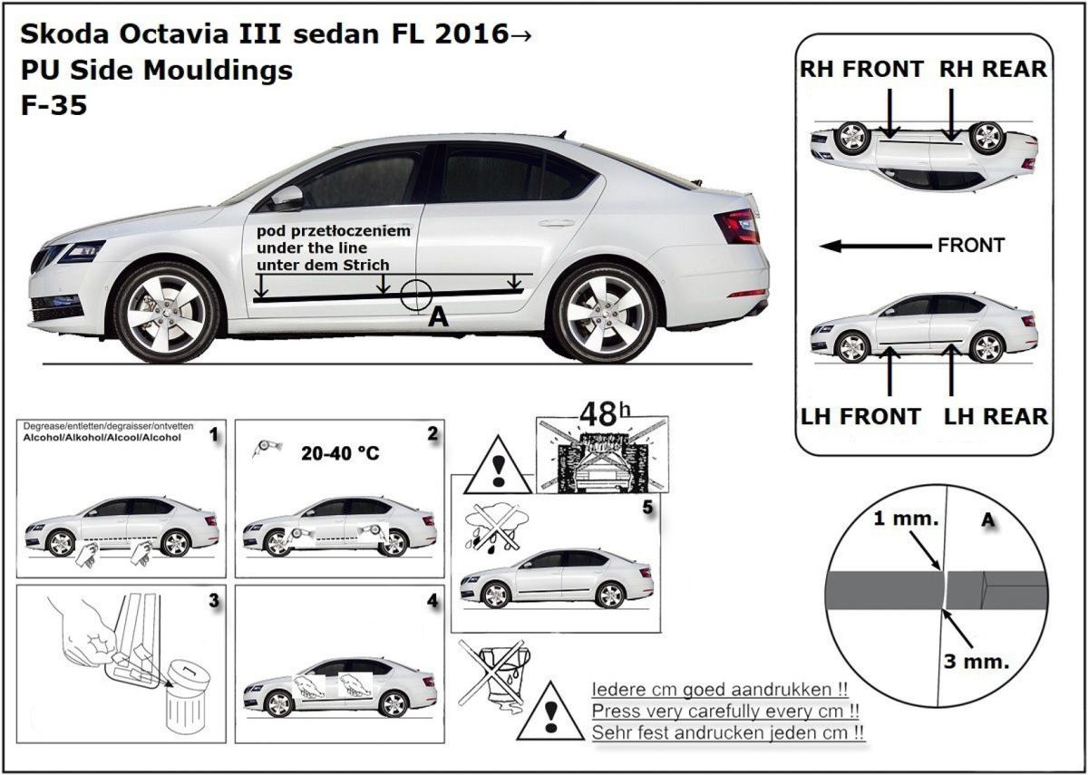Ochranné boční lišty na dveře, Škoda Octavia III, 2013-2020, Combi, Sedan