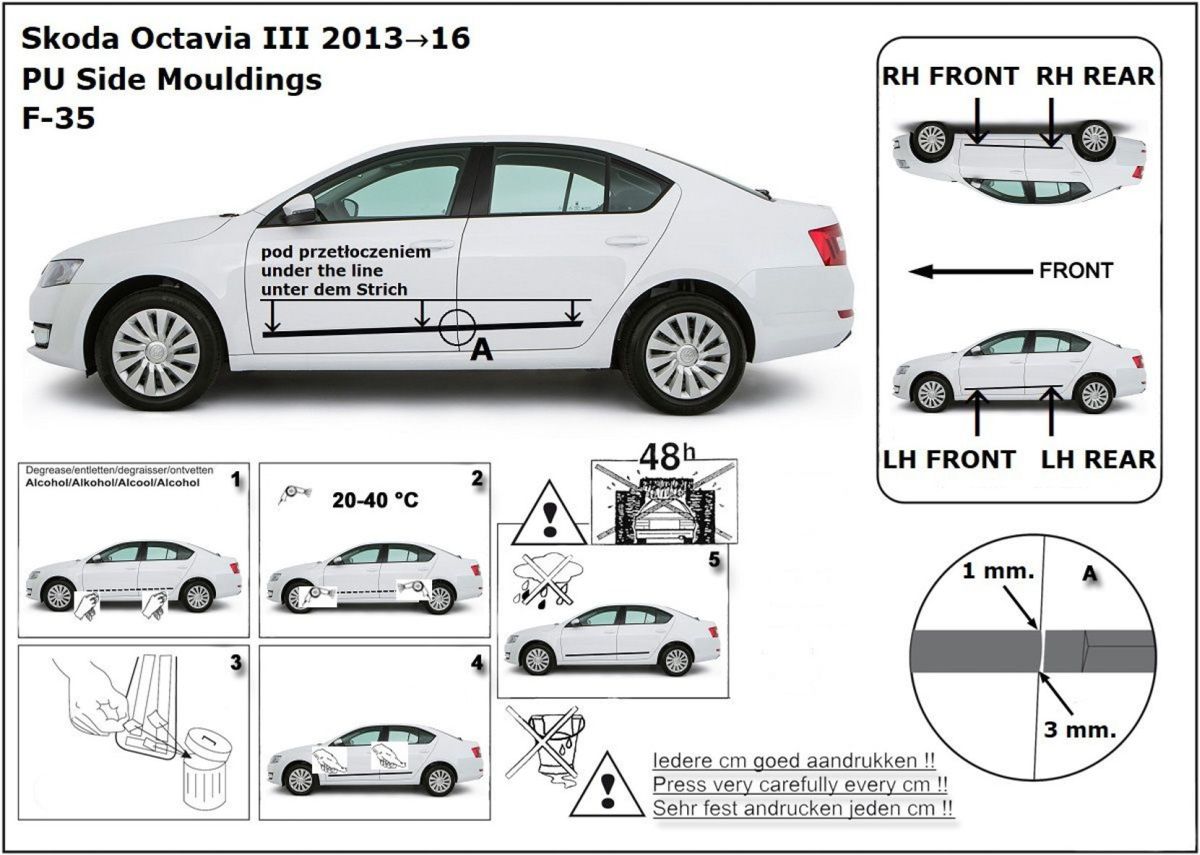 Ochranné boční lišty na dveře, Škoda Octavia III, 2013-2020, Combi, Sedan