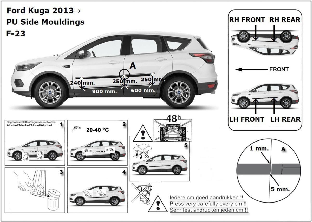 Ochranné boční lišty na dveře, Ford Kuga II, 2012-2019
