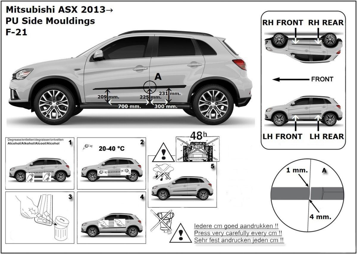 Ochranné boční lišty na dveře, Mitsubishi ASX, 2013- , Facelift