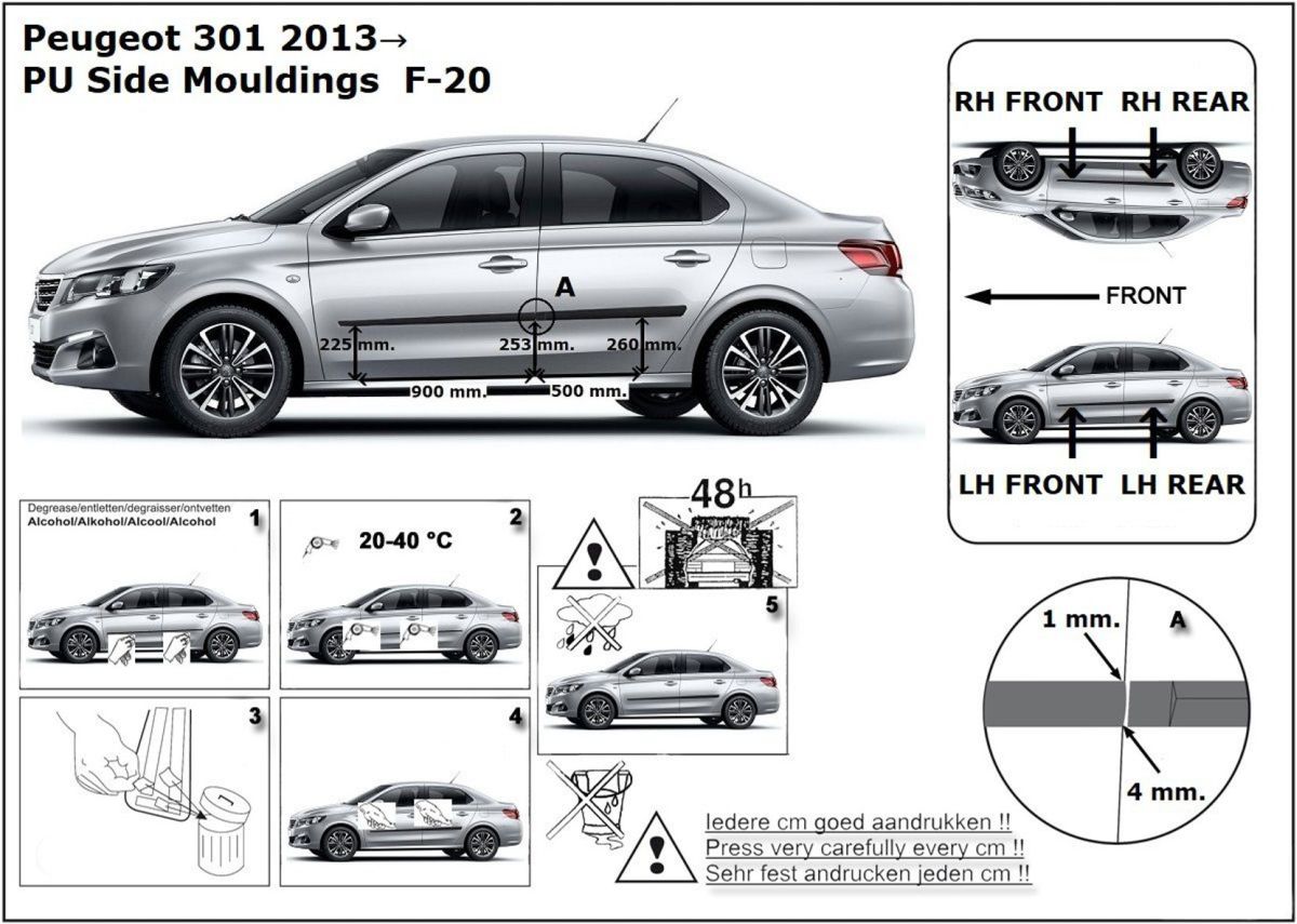 Ochranné boční lišty na dveře, Peugeot 301, 2012- ,