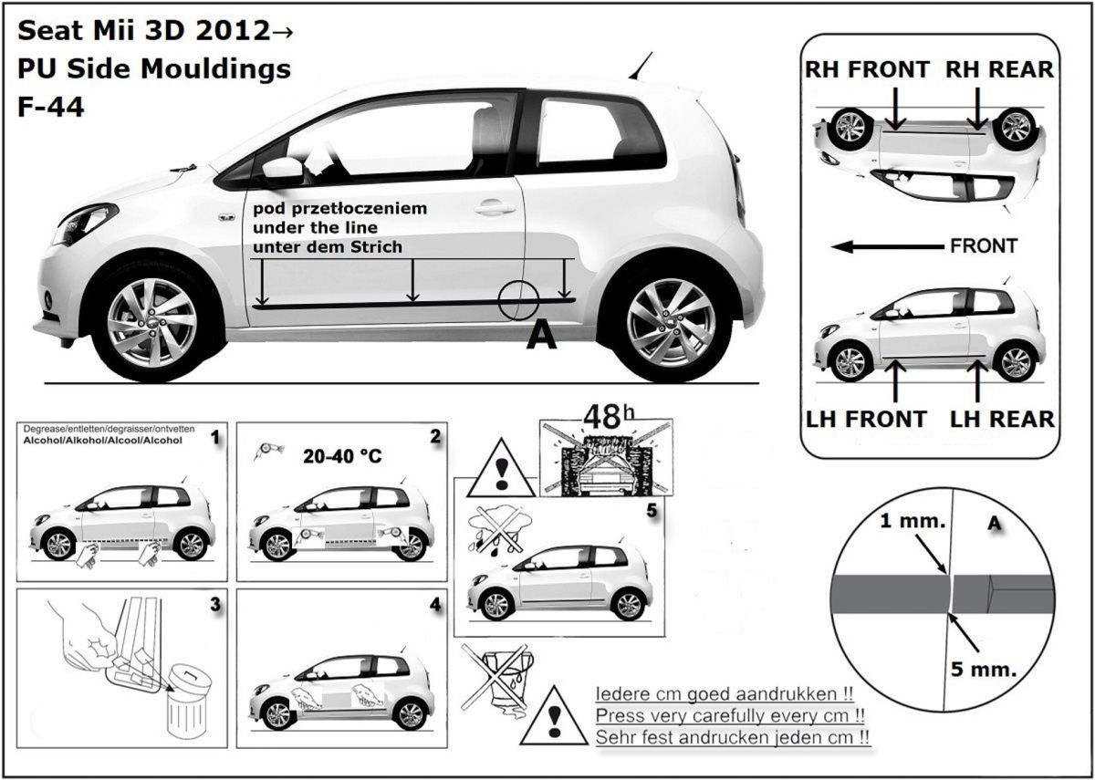 Ochranné boční lišty na dveře, Seat Mii, 2011-2019, 3 dveř.