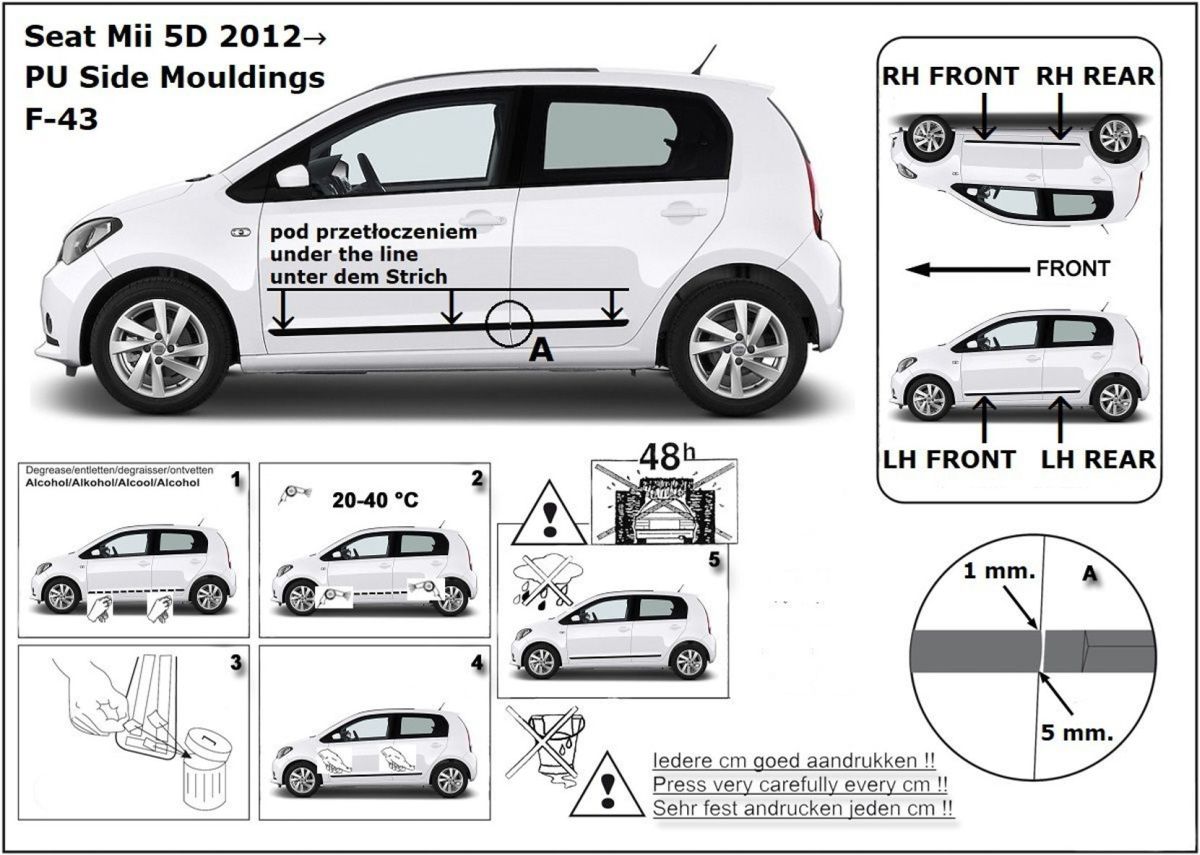 Ochranné boční lišty na dveře, Seat Mii, 2011-2019, 5 dveř.