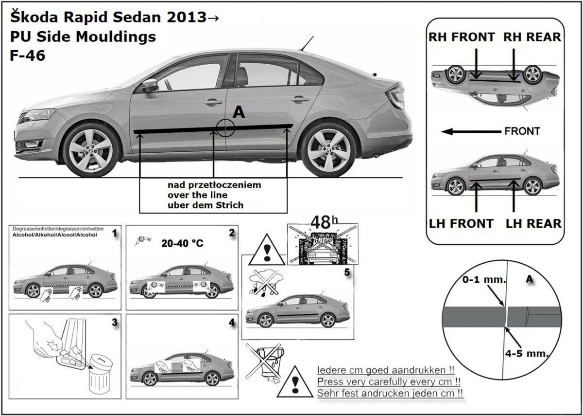 Ochranné boční lišty na dveře, Škoda Rapid, 2011-2019