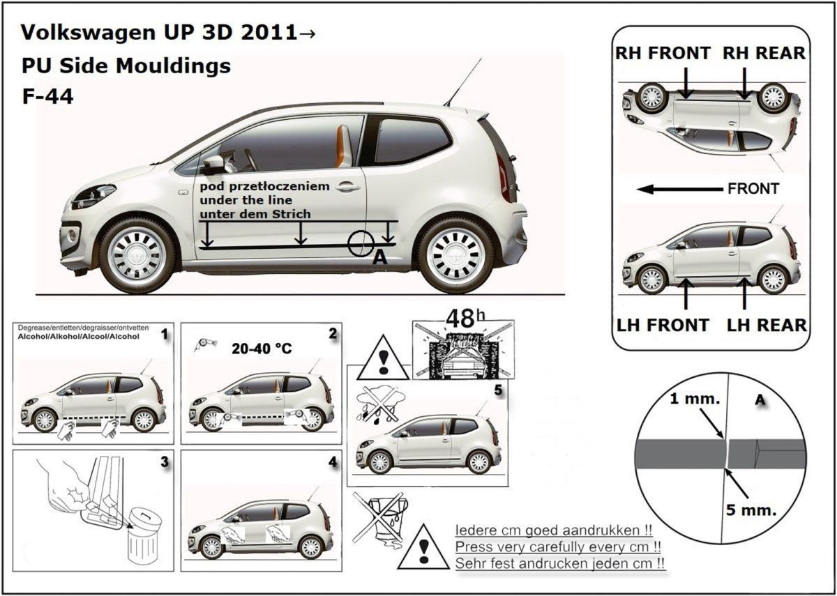 Ochranné boční lišty na dveře, VW Up!, 2011-2019, 3 dveř.
