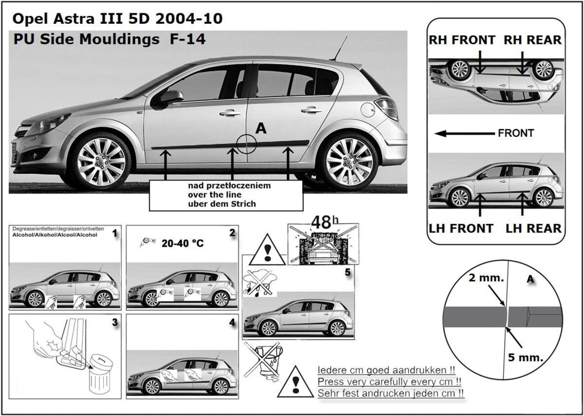 Ochranné boční lišty na dveře, Opel Astra H, 2004-2014