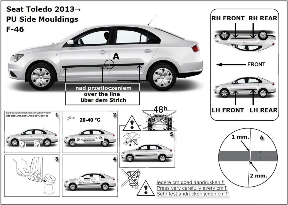 Ochranné boční lišty na dveře, Seat Toledo IV, 2012-2019