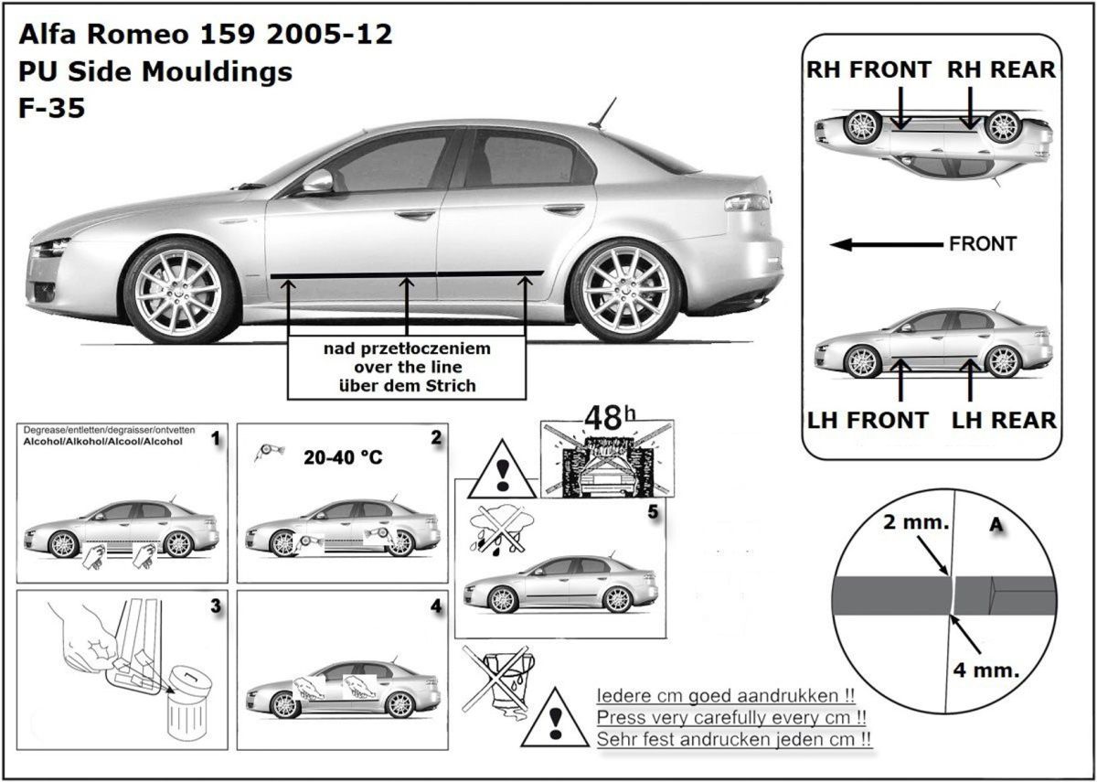 Ochranné boční lišty na dveře, Alfa Romeo 159, 2005->2011, sedan