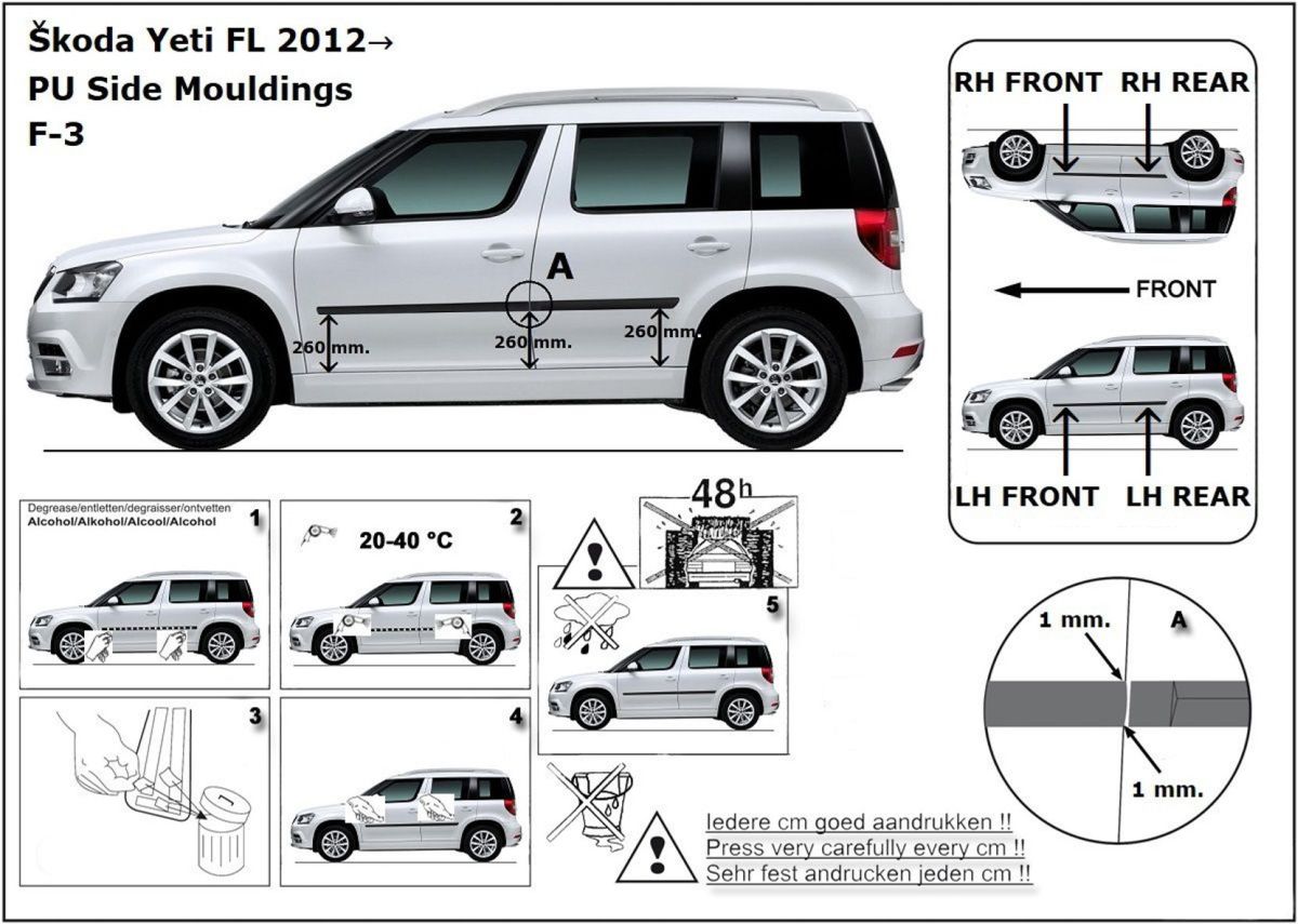 Ochranné boční lišty na dveře, Škoda Yeti, 2009-2017
