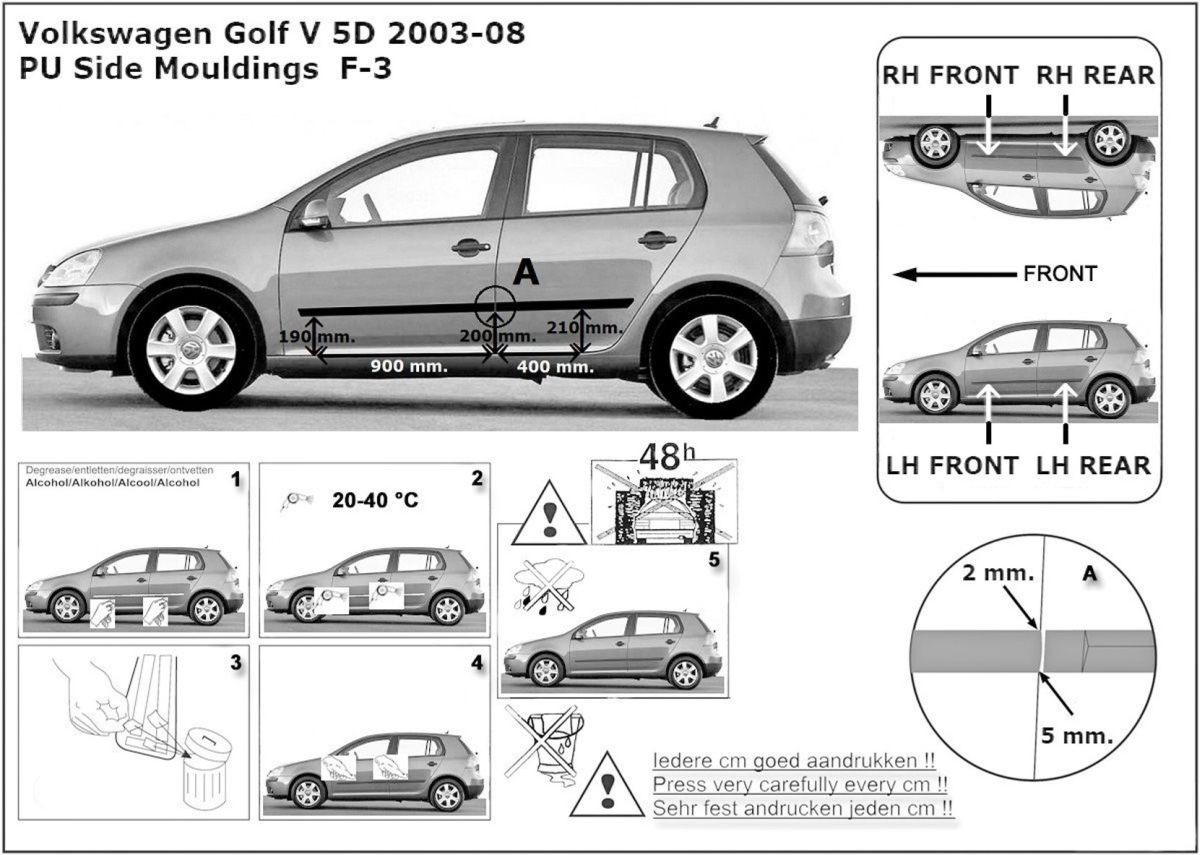 Ochranné boční lišty na dveře,  VW Golf V, 2003-2009