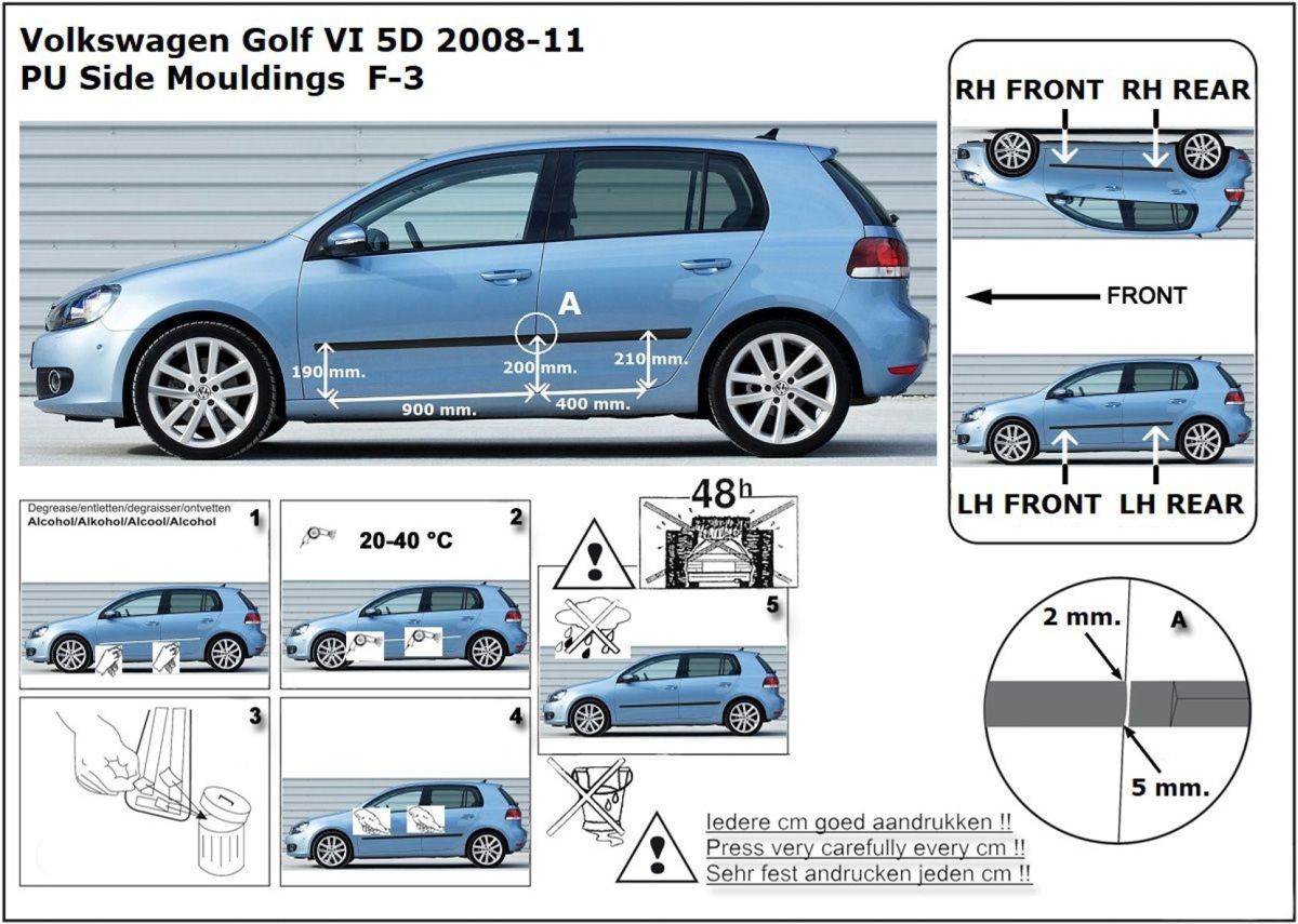 Ochranné boční lišty na dveře, VW Golf VI, 2008-2012