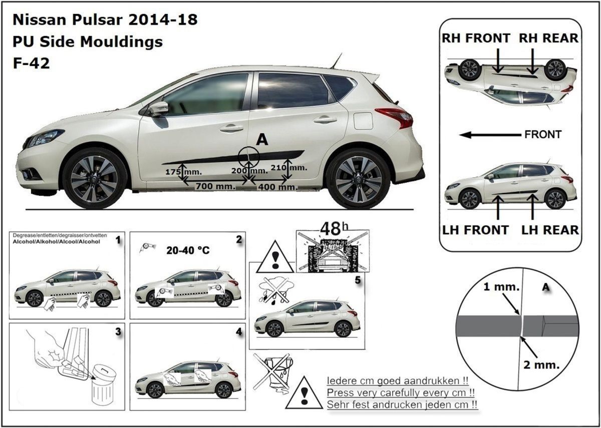 Ochranné boční lišty na dveře, Nissan Pulsar, 2014- ,