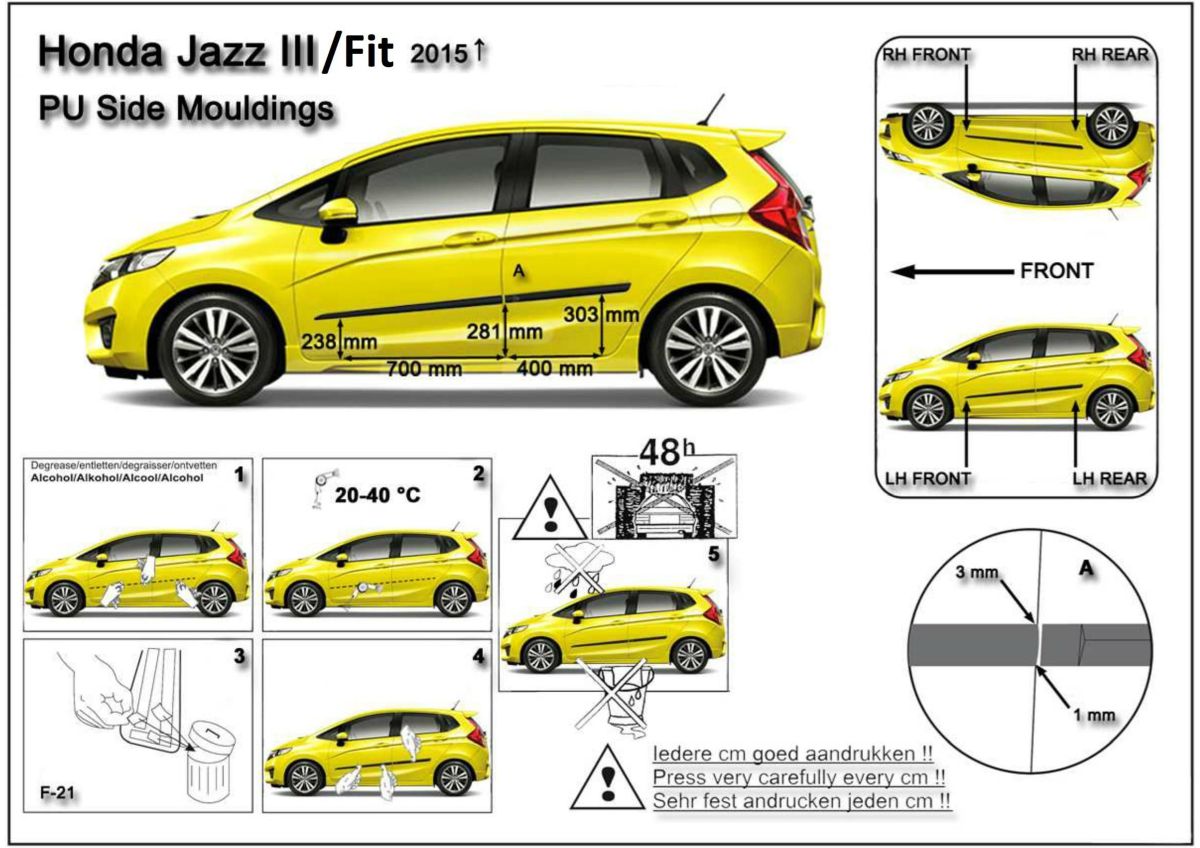Ochranné boční lišty na dveře, Honda Jazz III, 2015-2020