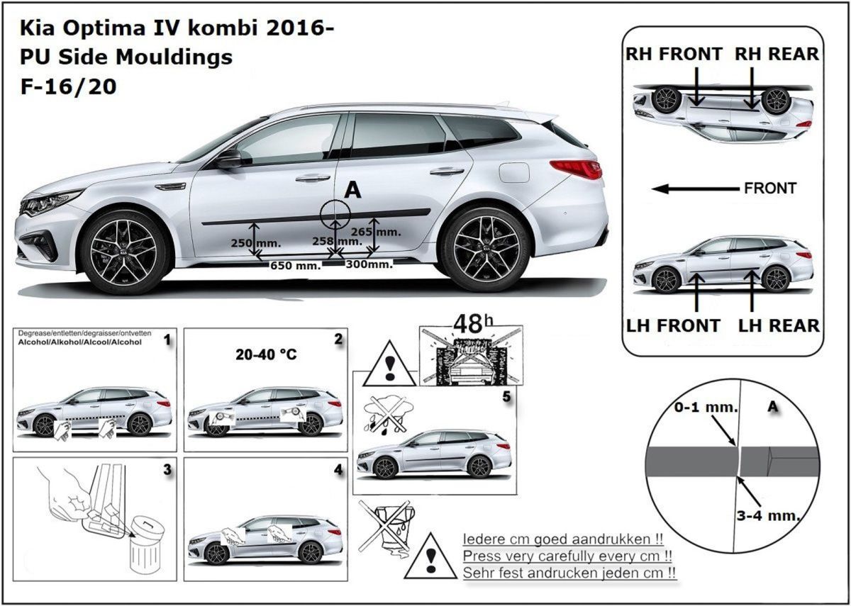 Ochranné boční lišty na dveře, Kia Optima IV, 2015-2020