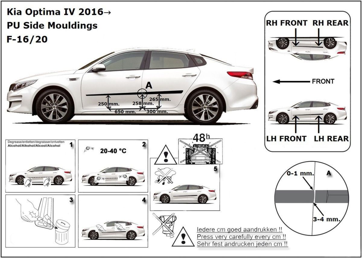Ochranné boční lišty na dveře, Kia Optima IV, 2015-2020