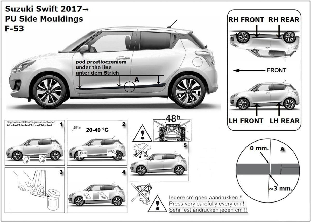 Ochranné boční lišty na dveře, Suzuki Swift, 2017-2024