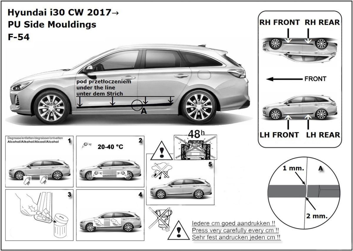 Ochranné boční lišty na dveře, Hyundai i30 III, 2017- , Combi, Hatchback