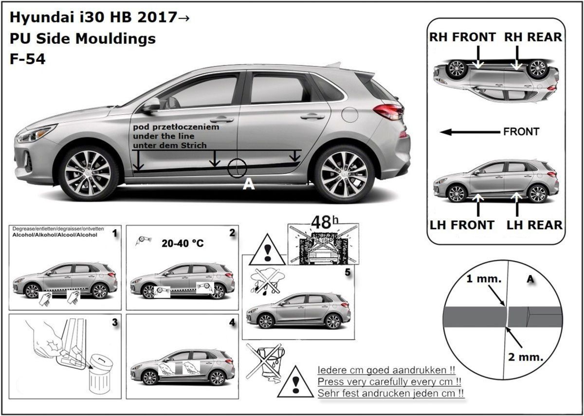 Ochranné boční lišty na dveře, Hyundai i30 III, 2017- , Combi, Hatchback