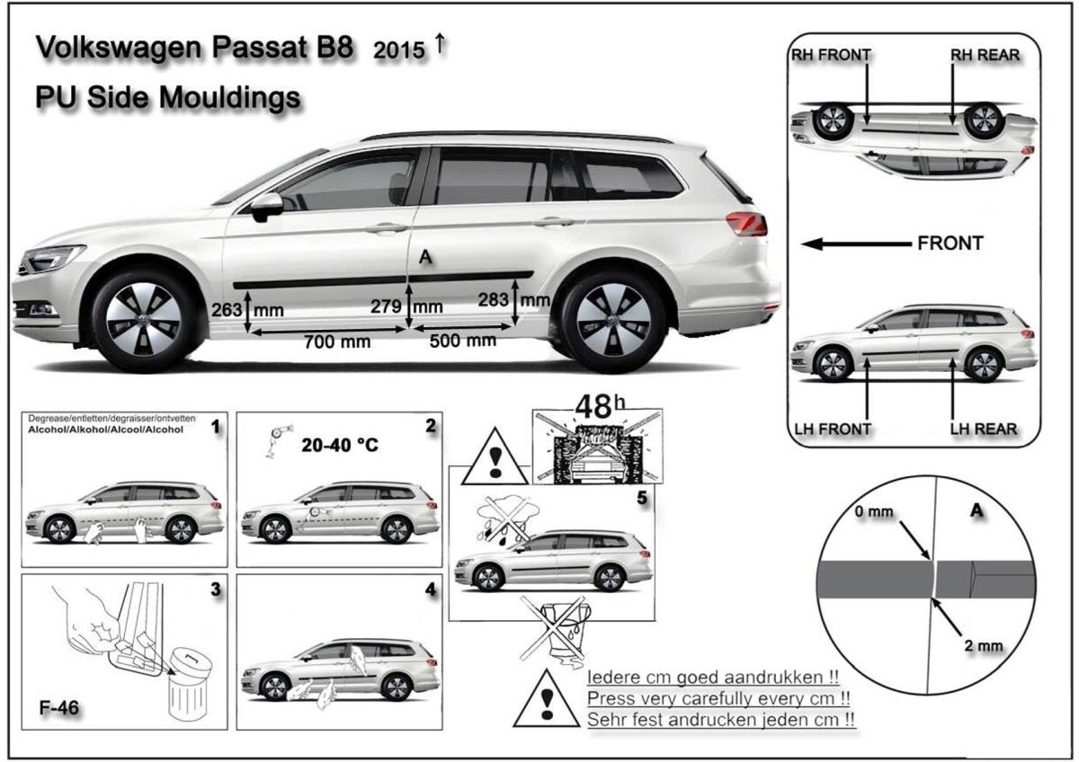 Ochranné boční lišty na dveře, VW Passat B8, 2014- , Combi, Sedan