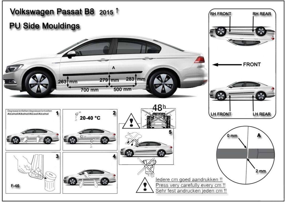 Ochranné boční lišty na dveře, VW Passat B8, 2014- , Combi, Sedan