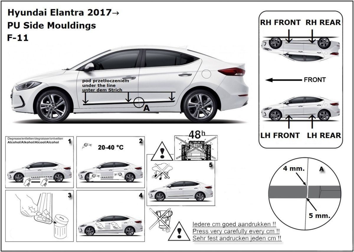 Ochranné boční lišty na dveře, Hyundai Elantra VI, 2017- ,