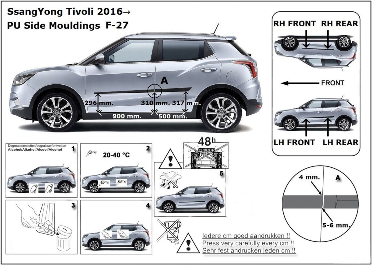 Ochranné boční lišty na dveře, Ssangyong Tivoli, 2015- ,