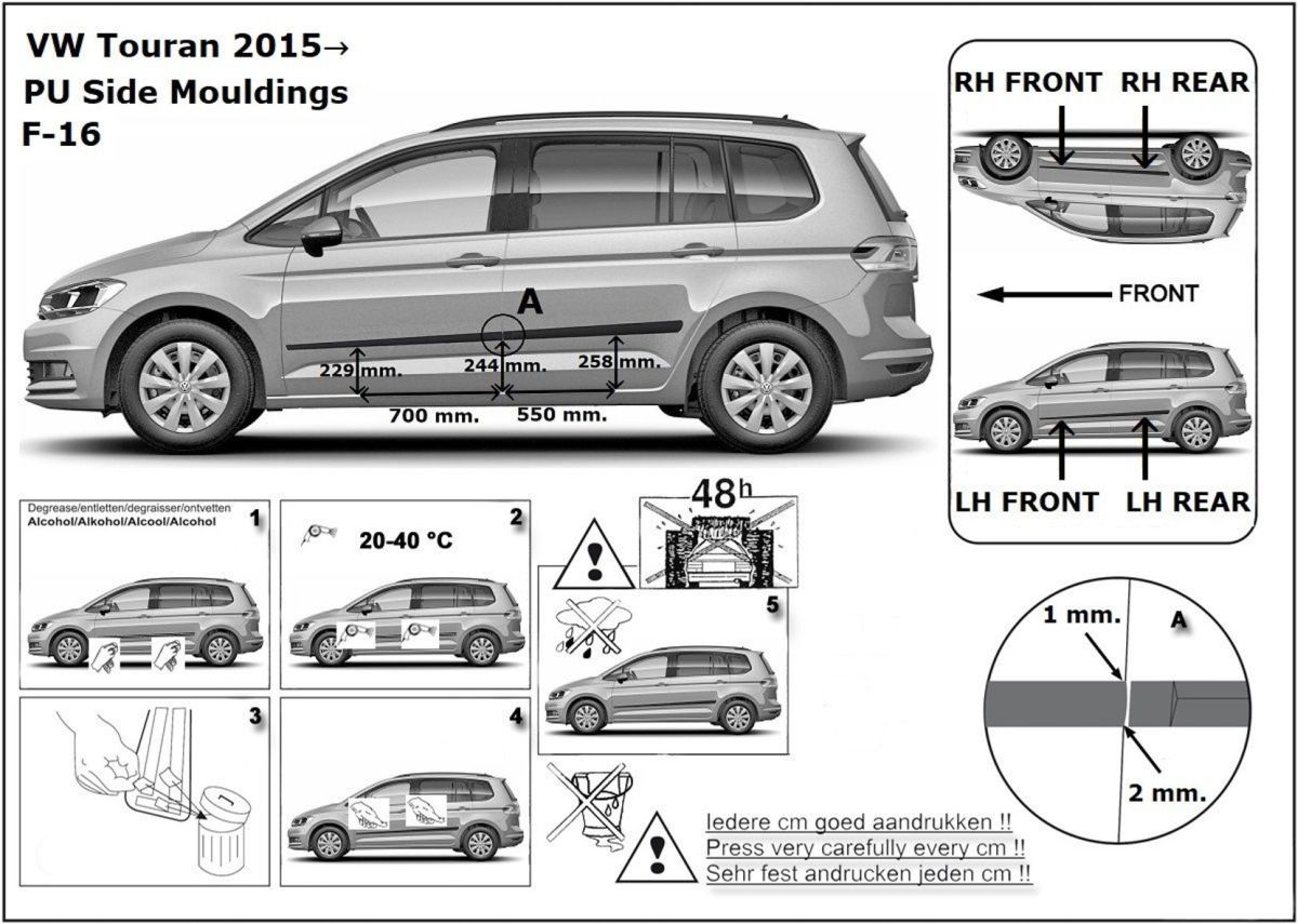 Ochranné boční lišty na dveře, VW Touran II, 2016-