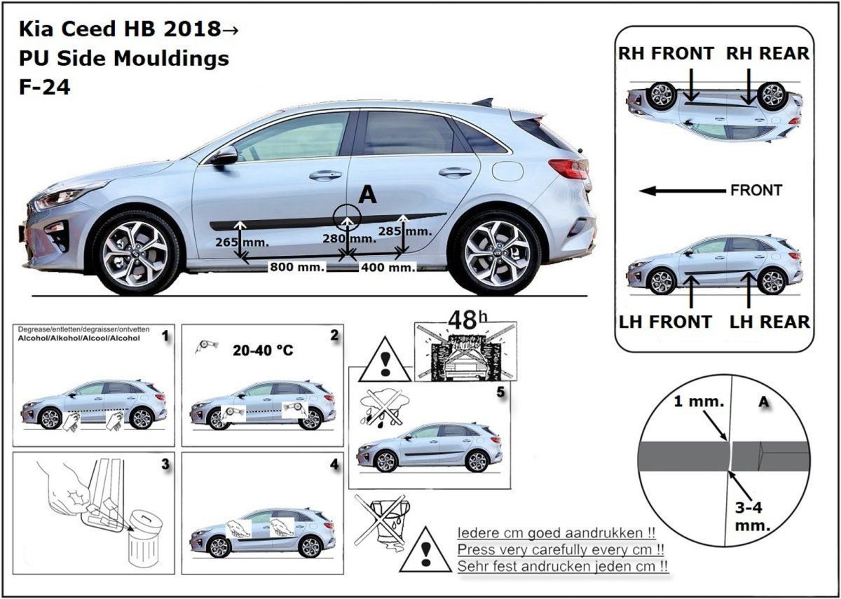 Ochranné boční lišty na dveře, Kia Ceed III, 2018-2025, Hatchback, Combi