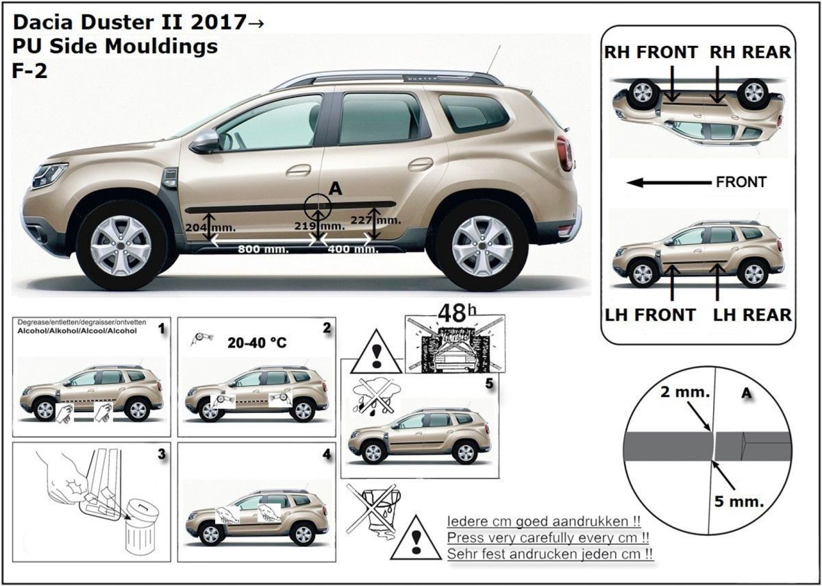 Ochranné boční lišty na dveře, Dacia Duster II, 2017-2024