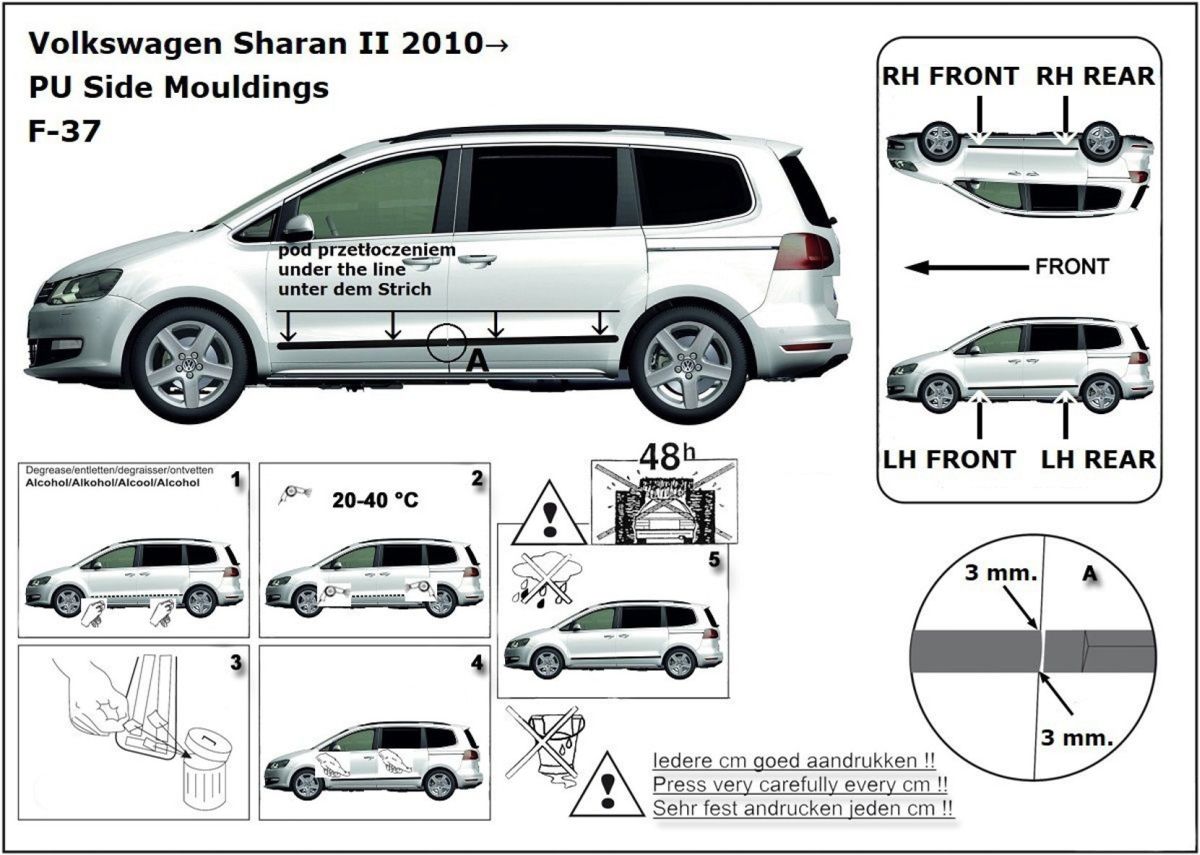 Ochranné boční lišty na dveře, VW Sharan II, 2010-2022