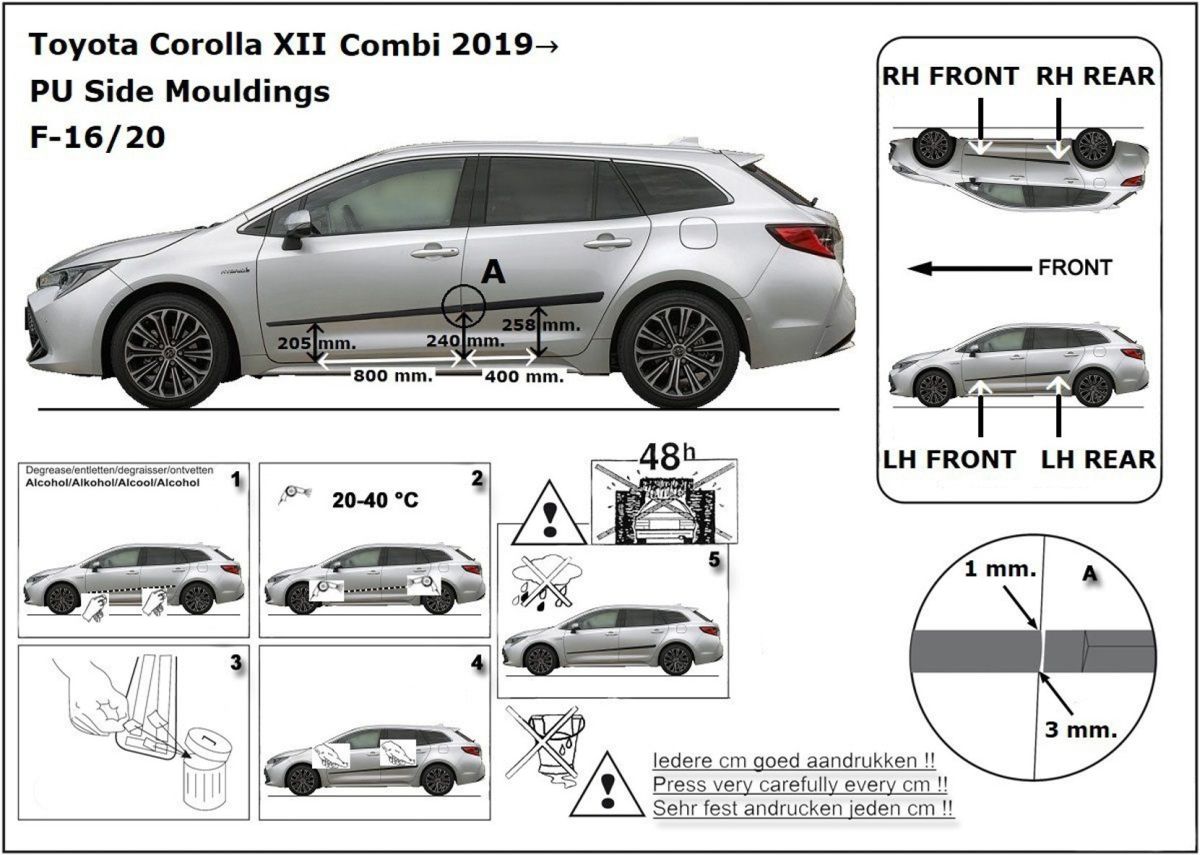 Ochranné boční lišty na dveře, Toyota Corolla XII, E21, 2018-2023, Sedan, Combi