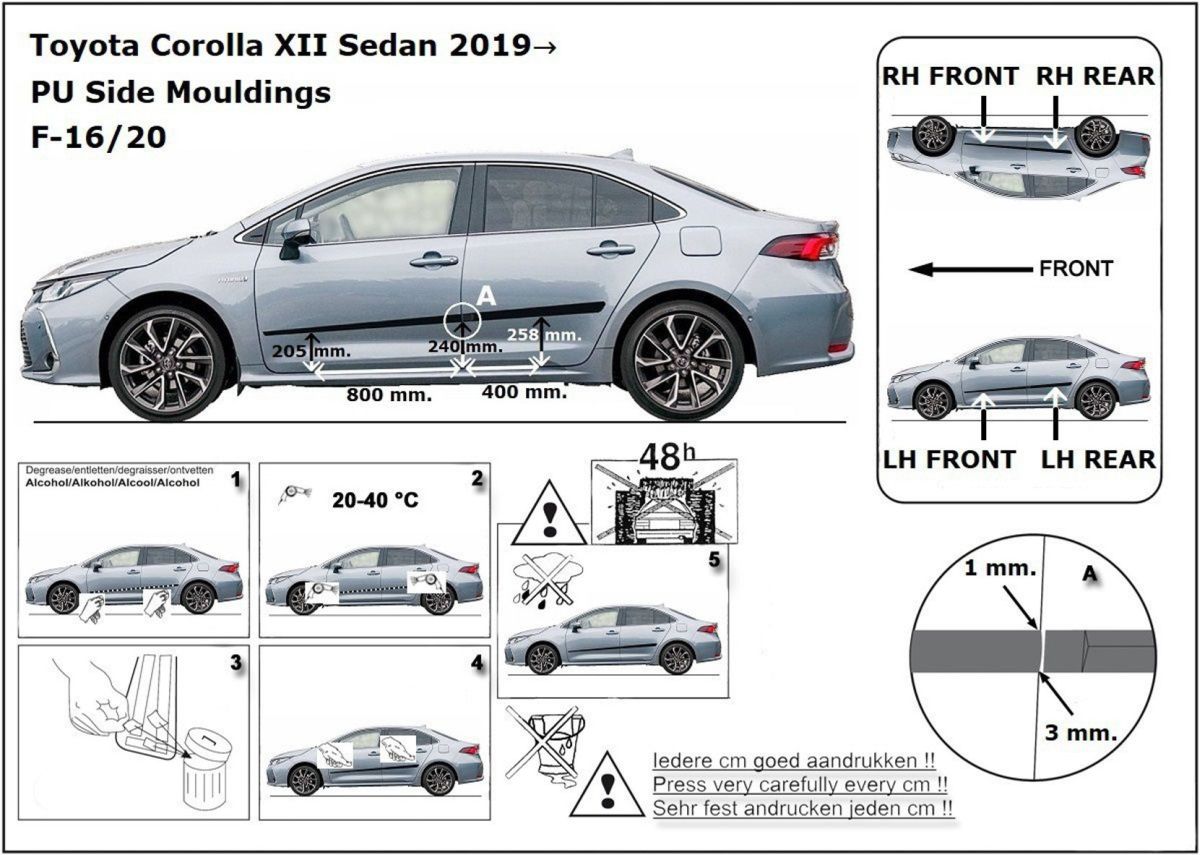 Ochranné boční lišty na dveře, Toyota Corolla XII, E21, 2018-2023, Sedan, Combi