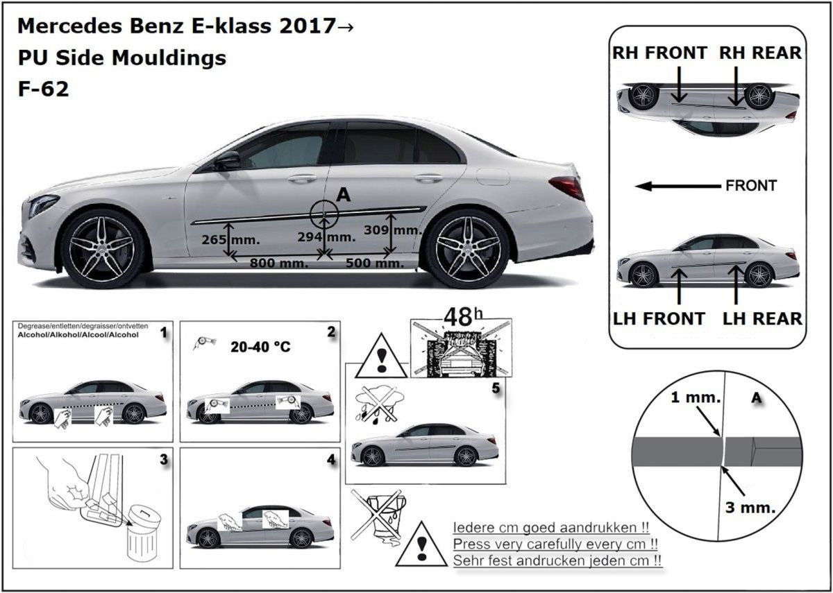 Ochranné boční lišty na dveře, Mercedes E-Klasse, W213, 2016- , Sedan, Limousine