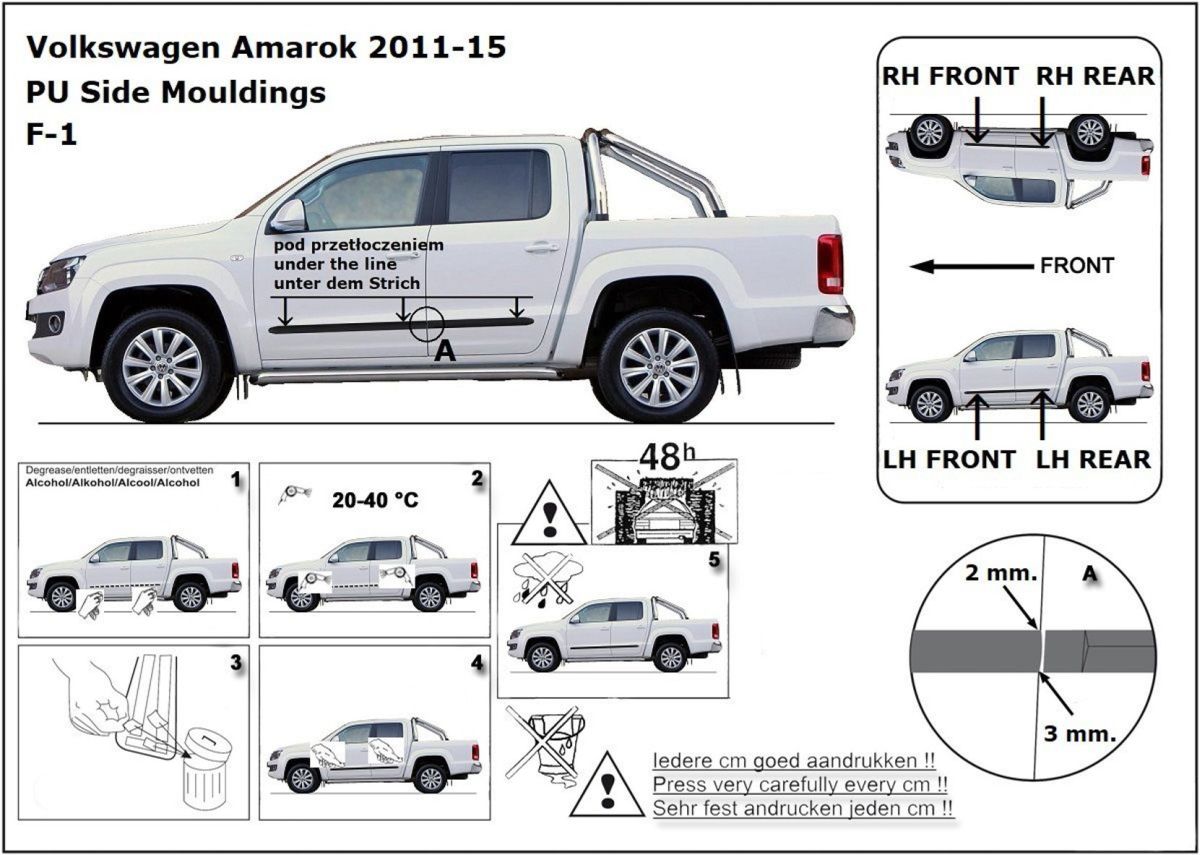Ochranné boční lišty na dveře, VW Amarok, 2009-2022