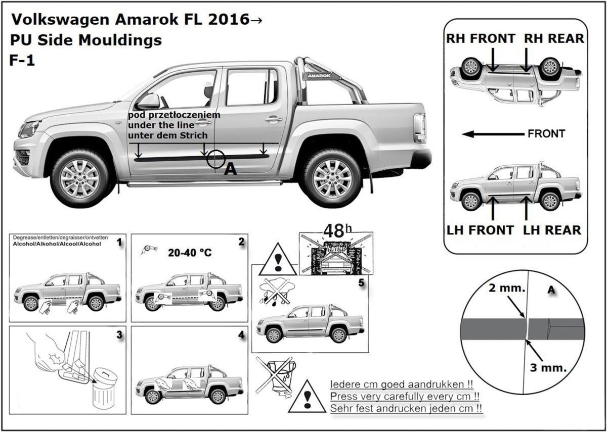 Ochranné boční lišty na dveře, VW Amarok, 2009-2022