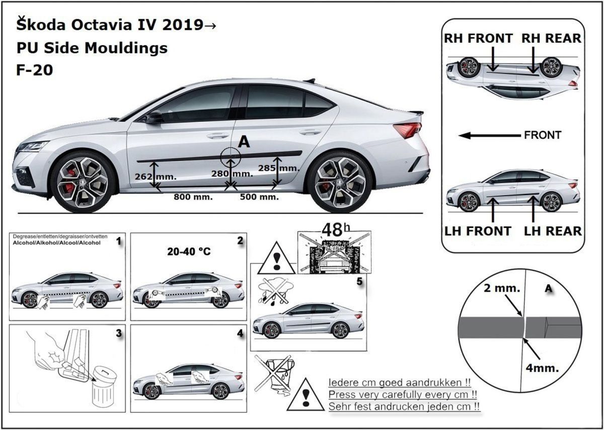 Ochranné boční lišty na dveře, Škoda Octavia IV, 2019- , Hatchback