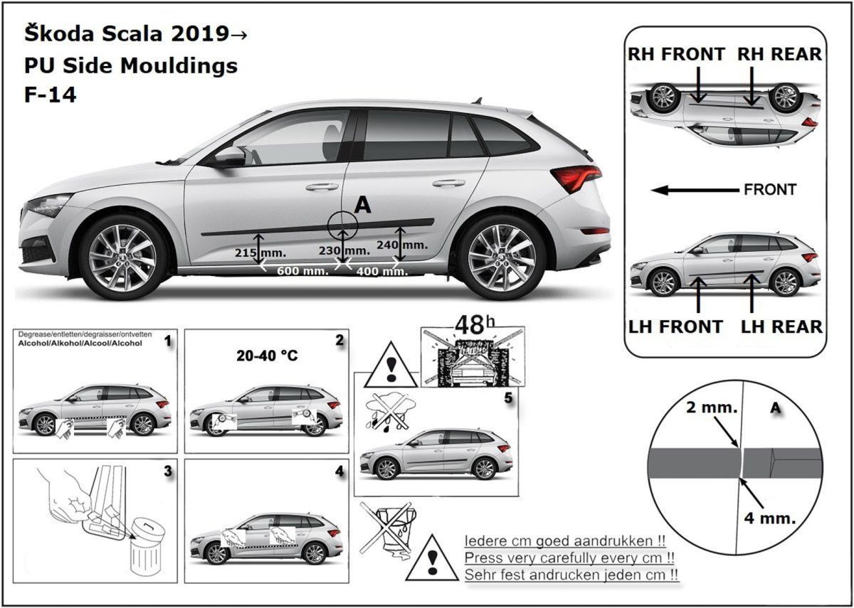 Ochranné boční lišty na dveře, Škoda Scala, 2019-