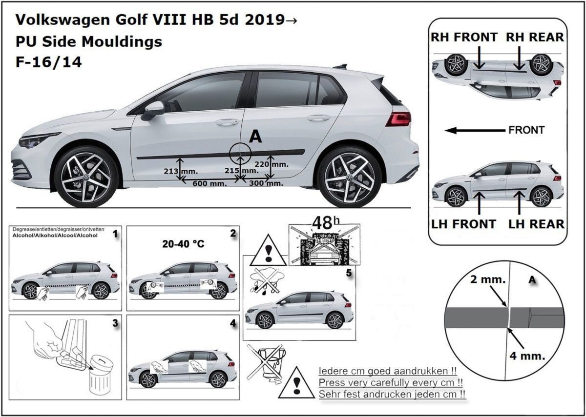 Ochranné boční lišty na dveře, VW Golf VIII, 2019- , Hatchback