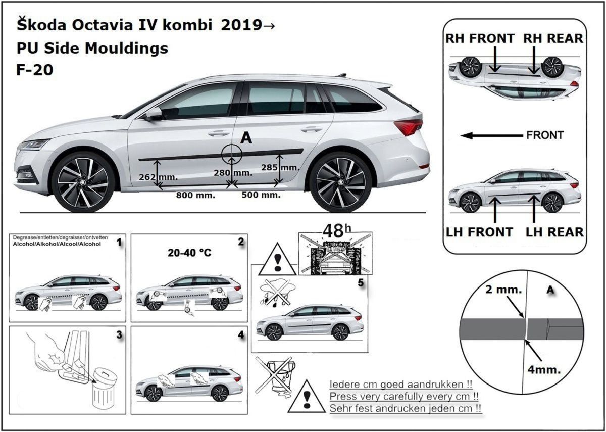 Ochranné boční lišty na dveře, Škoda Octavia IV, 2019- , Combi