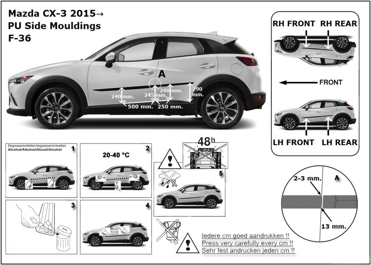 Ochranné boční lišty na dveře, Mazda CX-3, 2015-