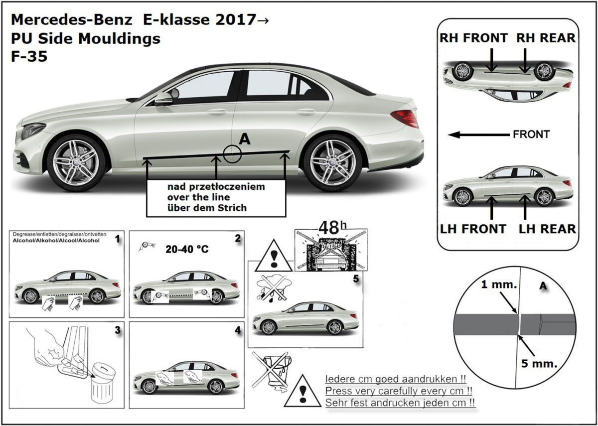 Ochranné boční lišty na dveře, Mercedes E-Klasse, W213, 2016- , Sedan, Limousine