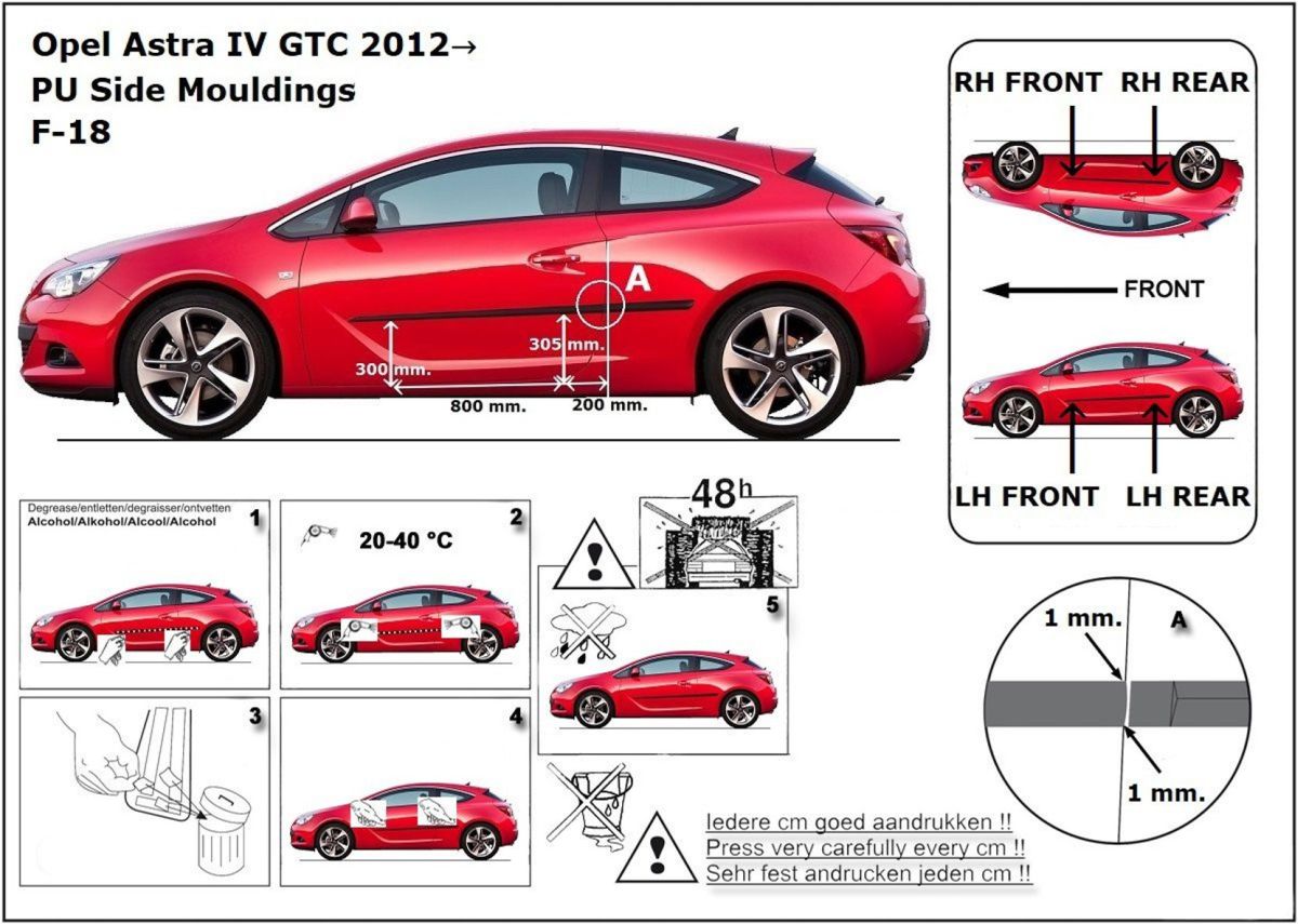 Ochranné boční lišty na dveře, Opel Astra J GTC, 2011-2018, 3 dveř.