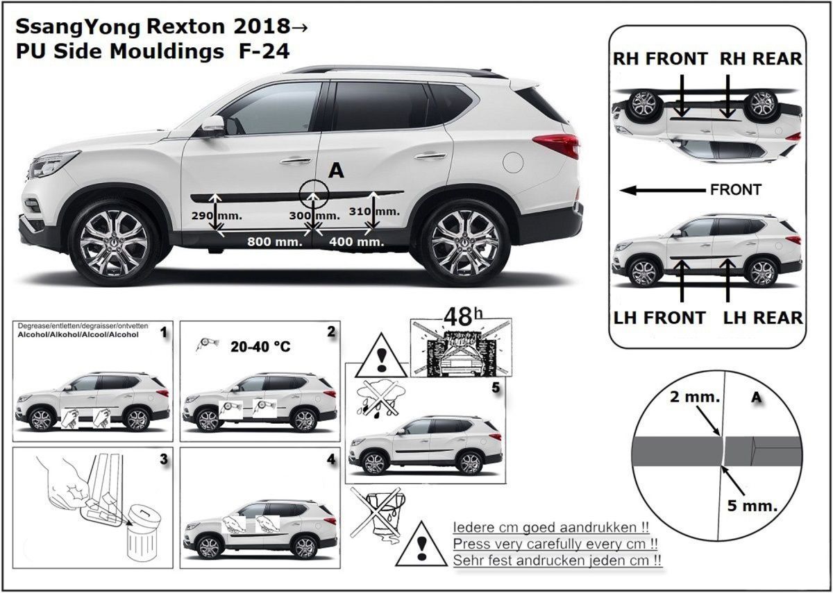Ochranné boční lišty na dveře, Ssangyong Rexton IV, 2017- ,