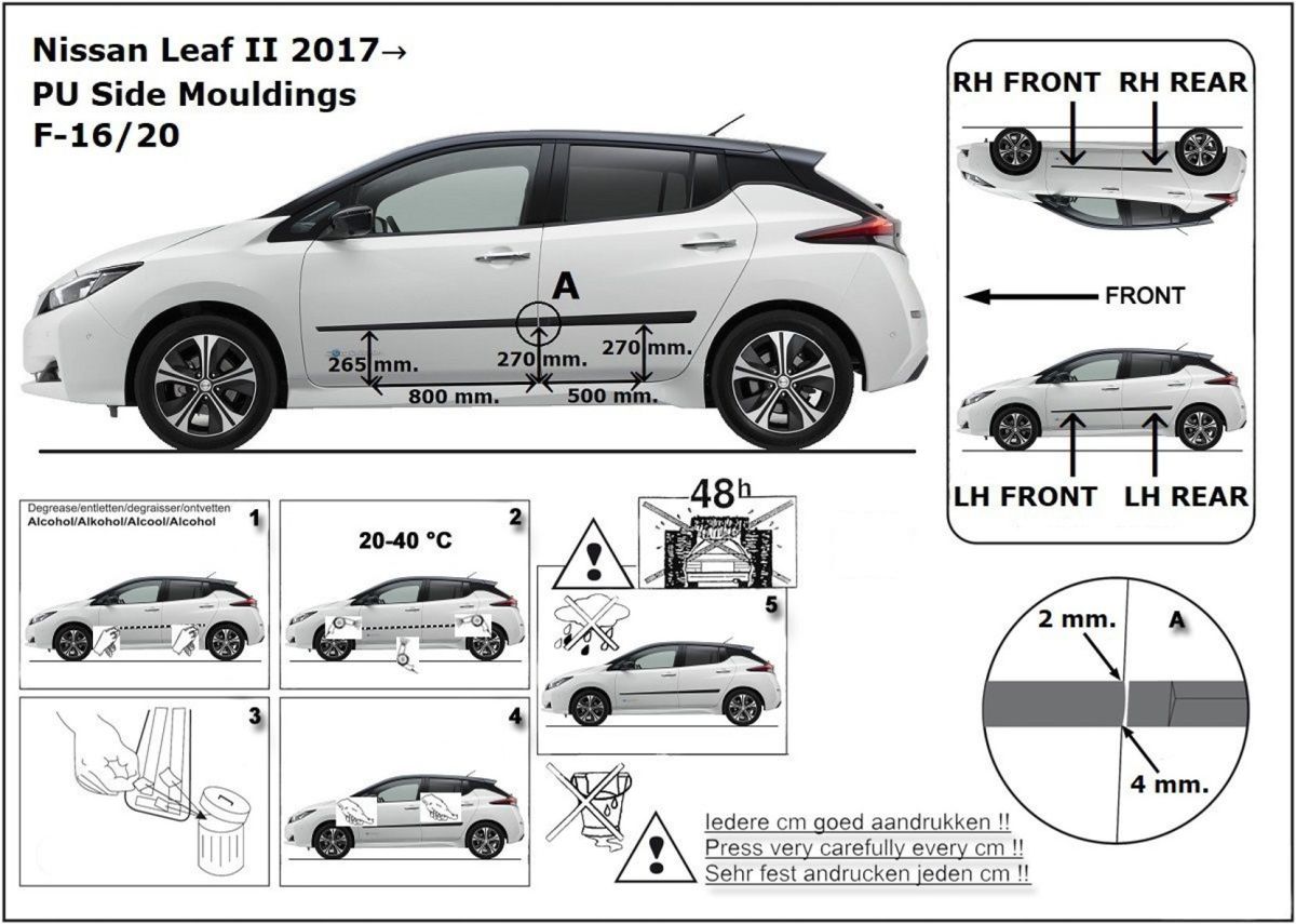 Ochranné boční lišty na dveře, Nissan Leaf II, 2017- ,